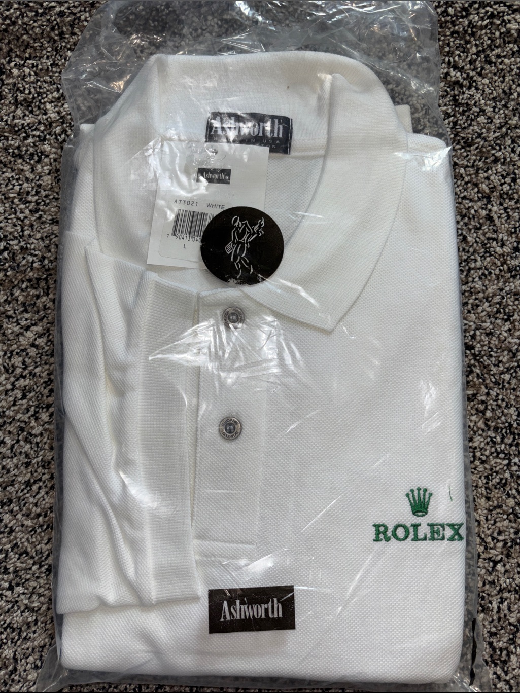 Ashworth White Polo With Green Rolex Logo